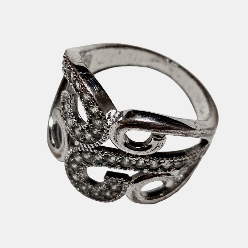 ATT PR Silver Tone Metal with White Cubic Zirconia Gems Round Ring Size 8.5